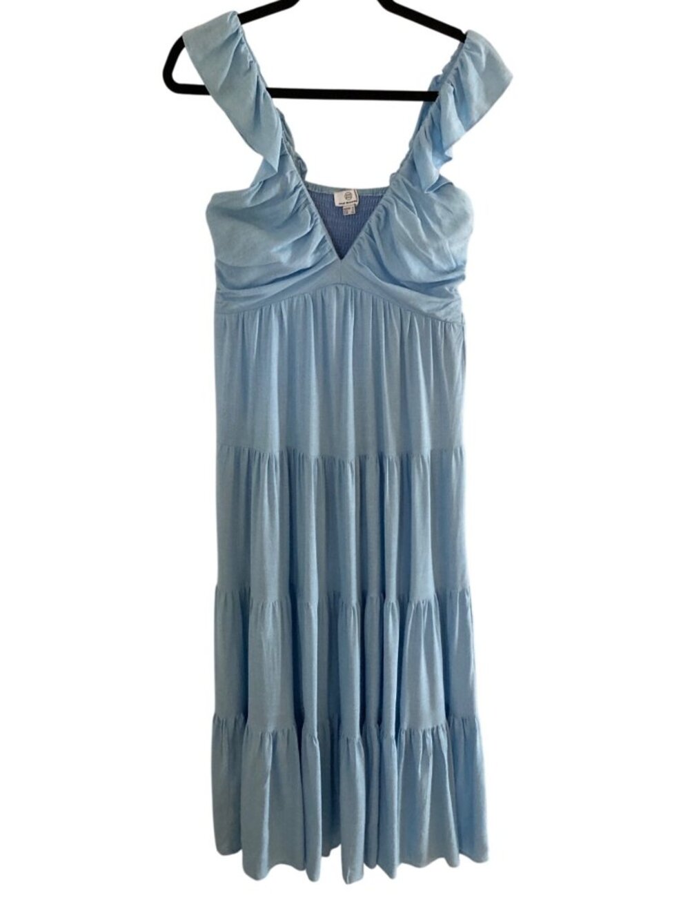 Pink Diamond Blue Multi Tiered V-Neck Ruffle Sleeve Dress 4 NWT